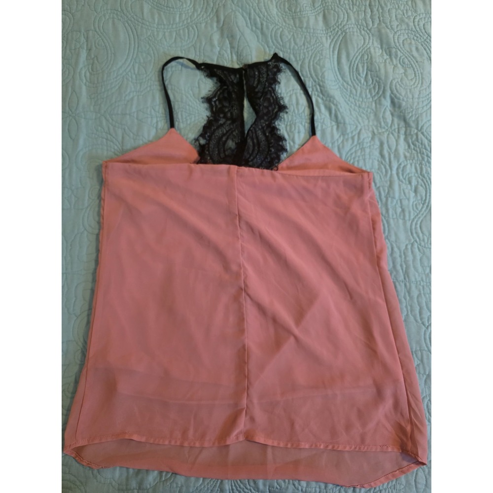 Japna Pink Lace Racerback Camisole Tank Top Chiffon Blouse Medium - Picture 3 of 5